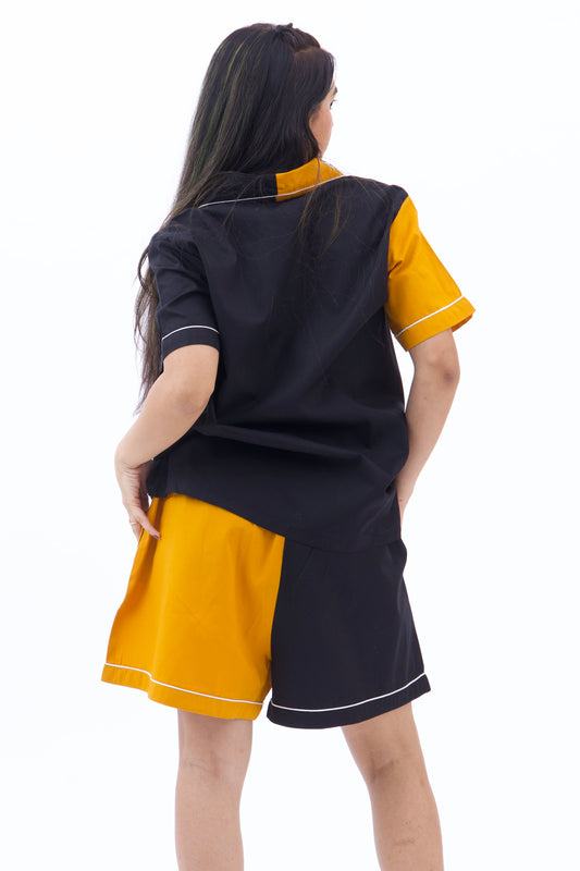 Colourblocked nightsuit set with shorts
