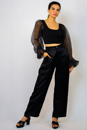 Lycra square neck top and satin pants