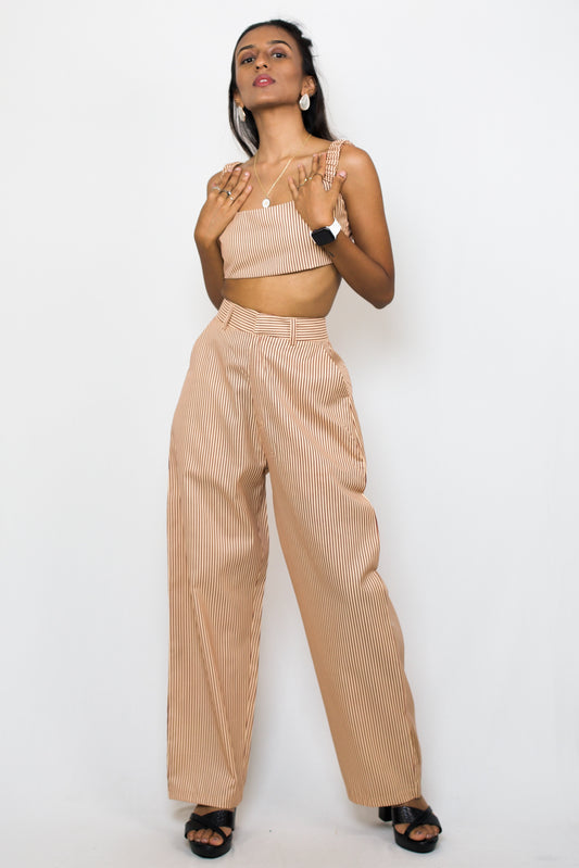 Solid cotton crop top and trousers