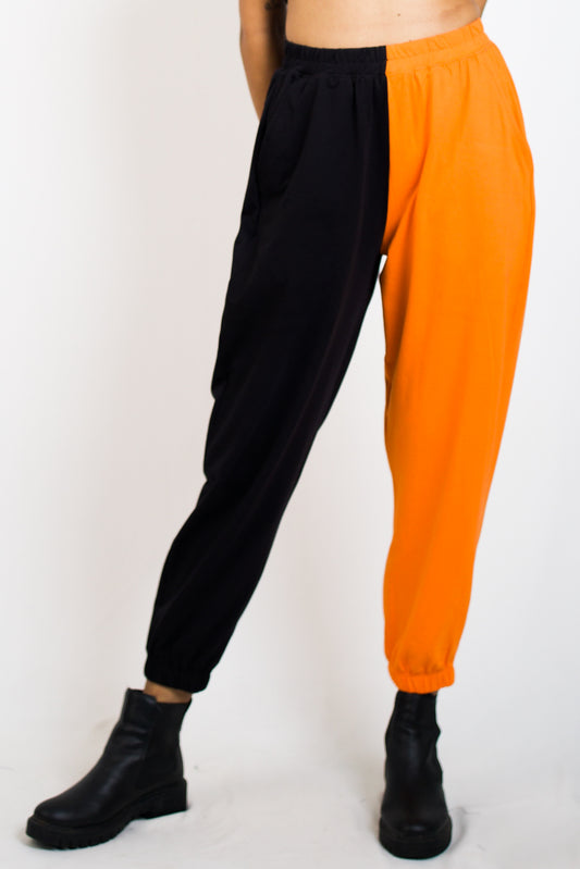 Colour blocked cotton knit joggers