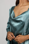 Satin luxury robe with cowl neck slip dress