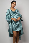 Satin luxury robe with cowl neck slip dress