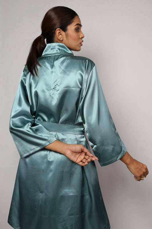 Satin luxury robe with v-neck slip dress