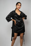 Satin luxury robe with cowl neck slip dress