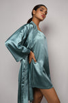 Satin luxury robe with v-neck slip dress