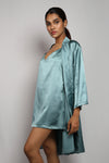 Satin luxury robe with v-neck slip dress