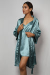 Satin luxury robe with v-neck slip dress