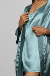 Satin luxury robe with v-neck slip dress