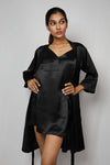 Satin luxury robe with v-neck slip dress