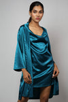 Satin luxury robe with cowl neck slip dress