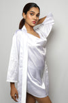 Satin luxury robe with cowl neck slip dress