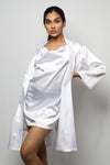 Satin luxury robe with cowl neck slip dress