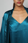 Satin luxury robe with v-neck slip dress