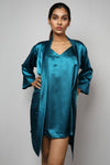 Satin luxury robe with v-neck slip dress