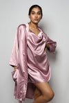 Satin luxury robe with cowl neck slip dress