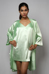 Satin luxury robe with v-neck slip dress