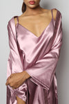 Satin luxury robe with v-neck slip dress