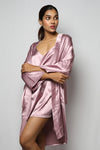 Satin luxury robe with v-neck slip dress