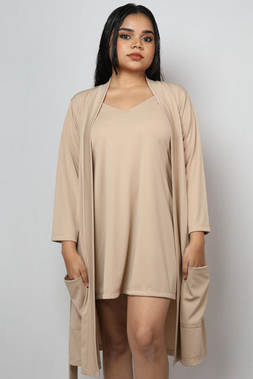 Lycra luxury robe with v-neck slip dress