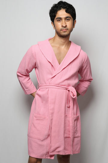 Cotton matte bathrobe with lining - knee length