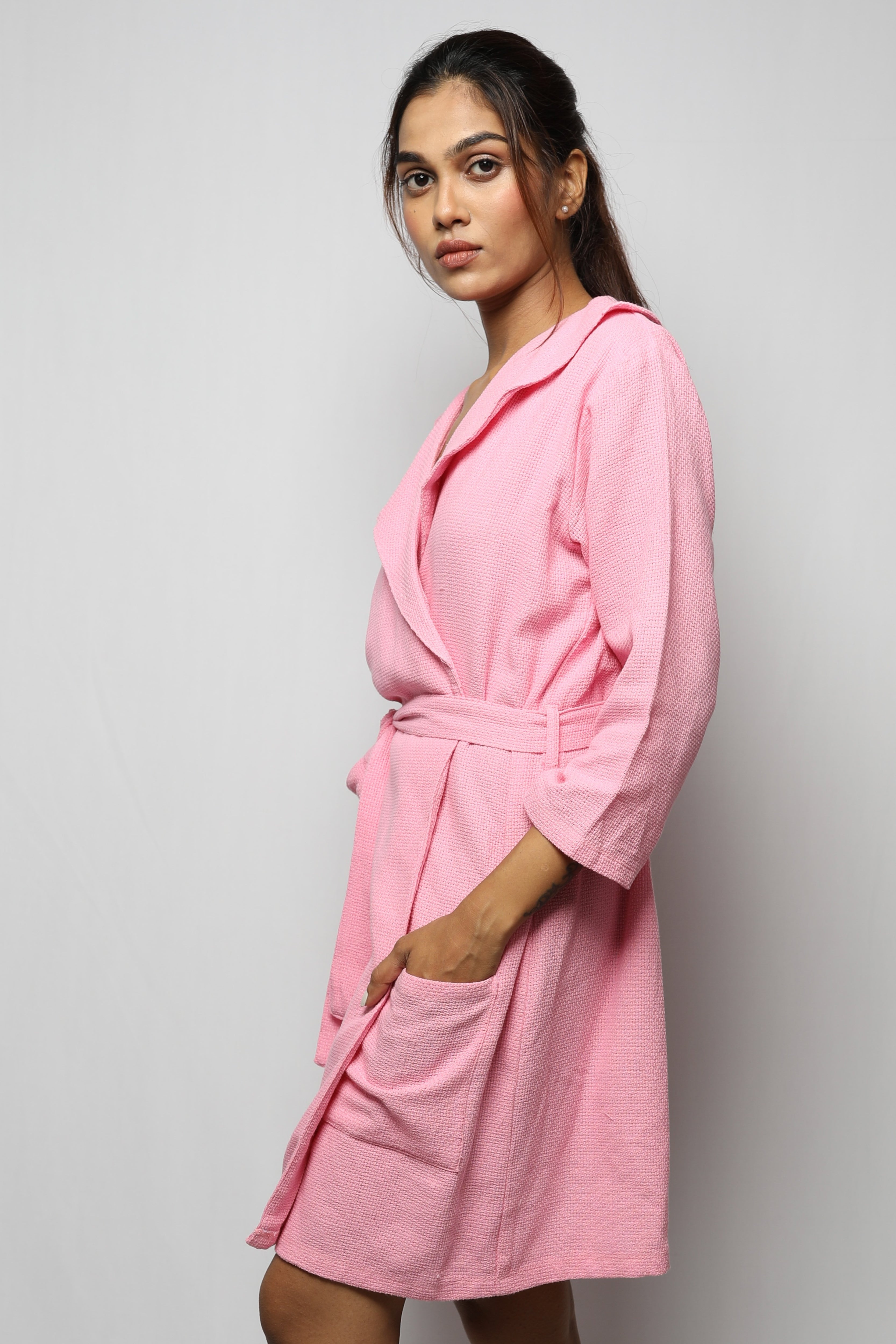 Cotton matte bathrobe with lining - knee length – SHEISIN