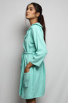 Cotton matte bathrobe with lining - knee length