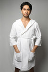 Cotton matte bathrobe with lining - knee length