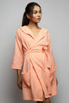 Cotton matte bathrobe with lining - knee length