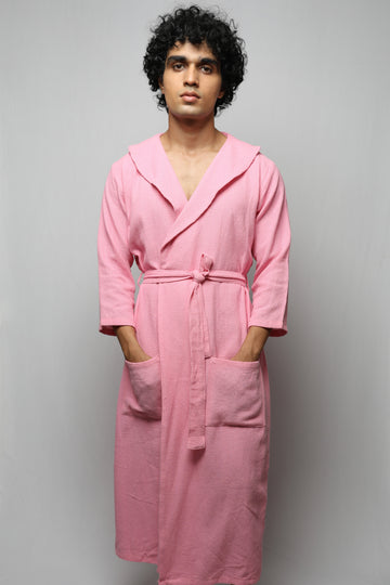 Cotton matte bathrobe with lining - full length