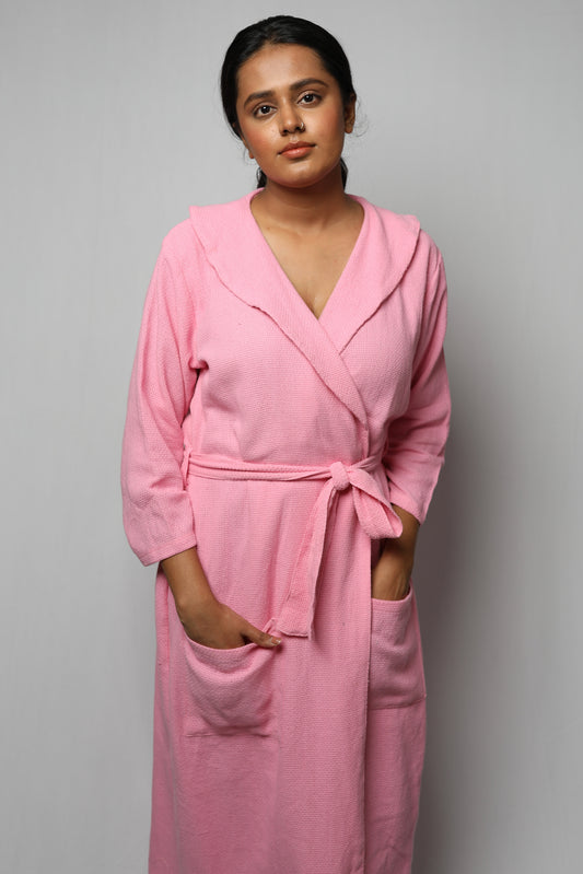 Cotton matte bathrobe with lining - full length