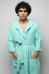 Cotton matte bathrobe with lining - full length