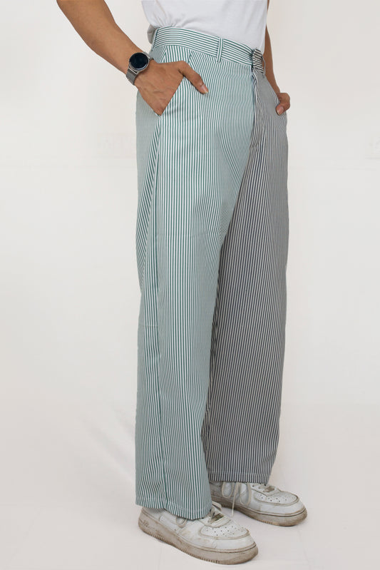 Colour blocked stripe cotton trousers