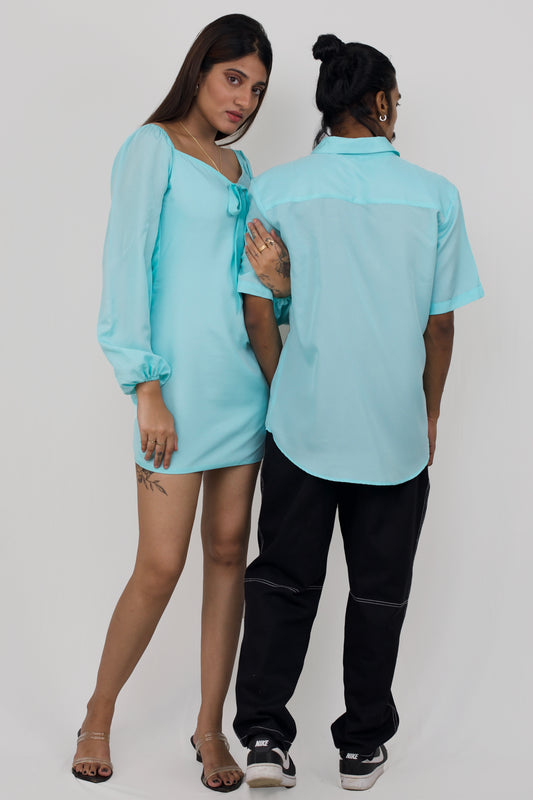 Crepe shirt and dress couple set