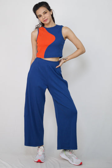 Rib sleeveless top with wide leg pants