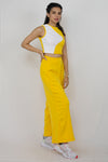 Rib sleeveless top with wide leg pants