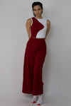 Rib sleeveless top with wide leg pants