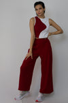 Rib sleeveless top with wide leg pants