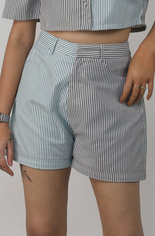 Colour blocked stripe cotton shorts