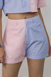 Colour blocked stripe cotton shorts