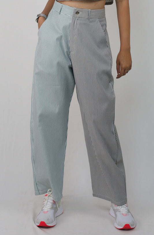 Colour blocked stripe cotton trousers