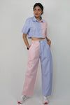 Colour blocked stripe cotton trousers