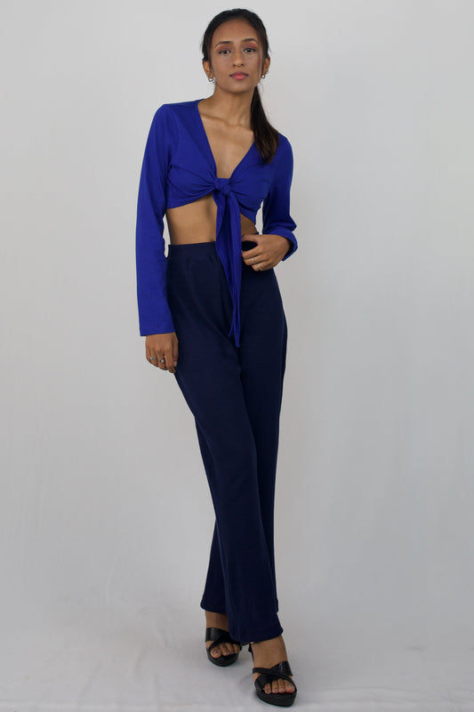 Wrap top with rib bell bottoms