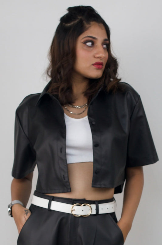 Leather cropped shirt