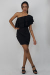 One Shoulder Ruffle Neck Dress