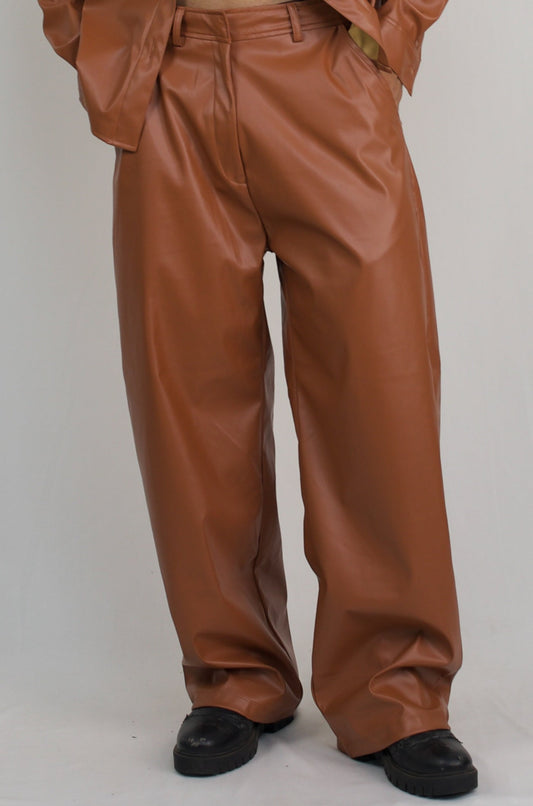 Leather wide leg pants