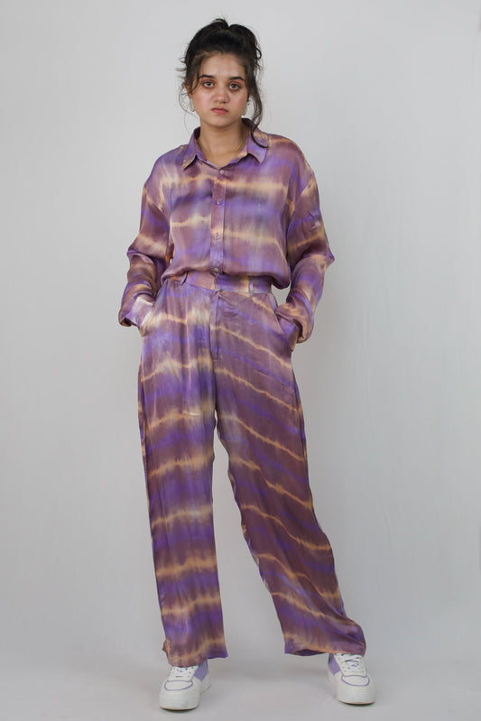 Satin tie dye oversized shirt and pant