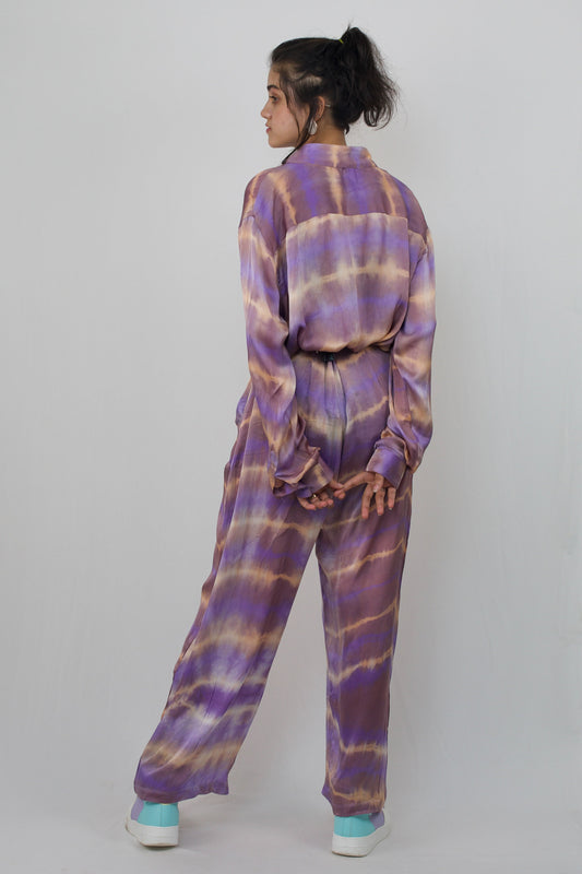 Satin tie dye oversized shirt and pant