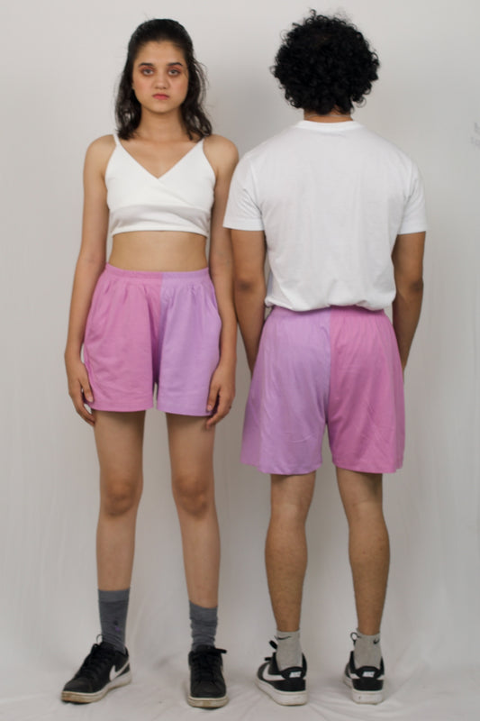 Couple cotton knit colour blocked shorts