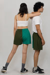 Couple cotton knit colour blocked shorts