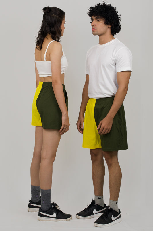 Couple cotton knit colour blocked shorts